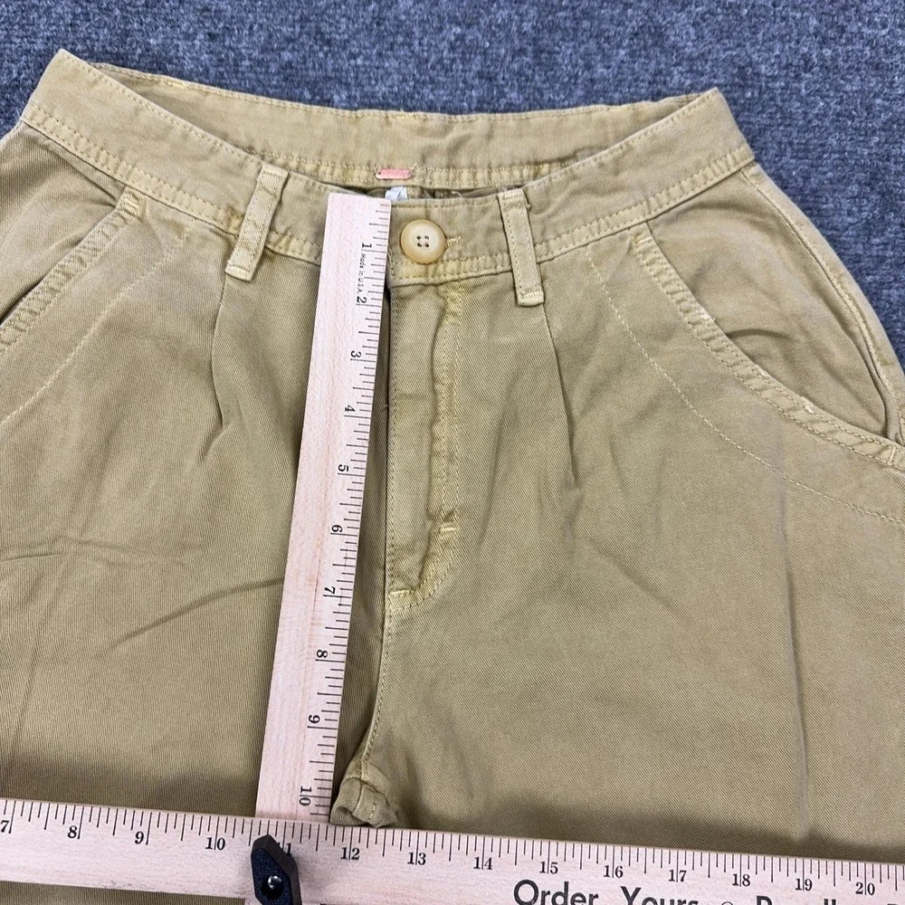 Free People Pants Womens 0 Beige Pleated Twill Chino Straight Leg Relaxed Casual